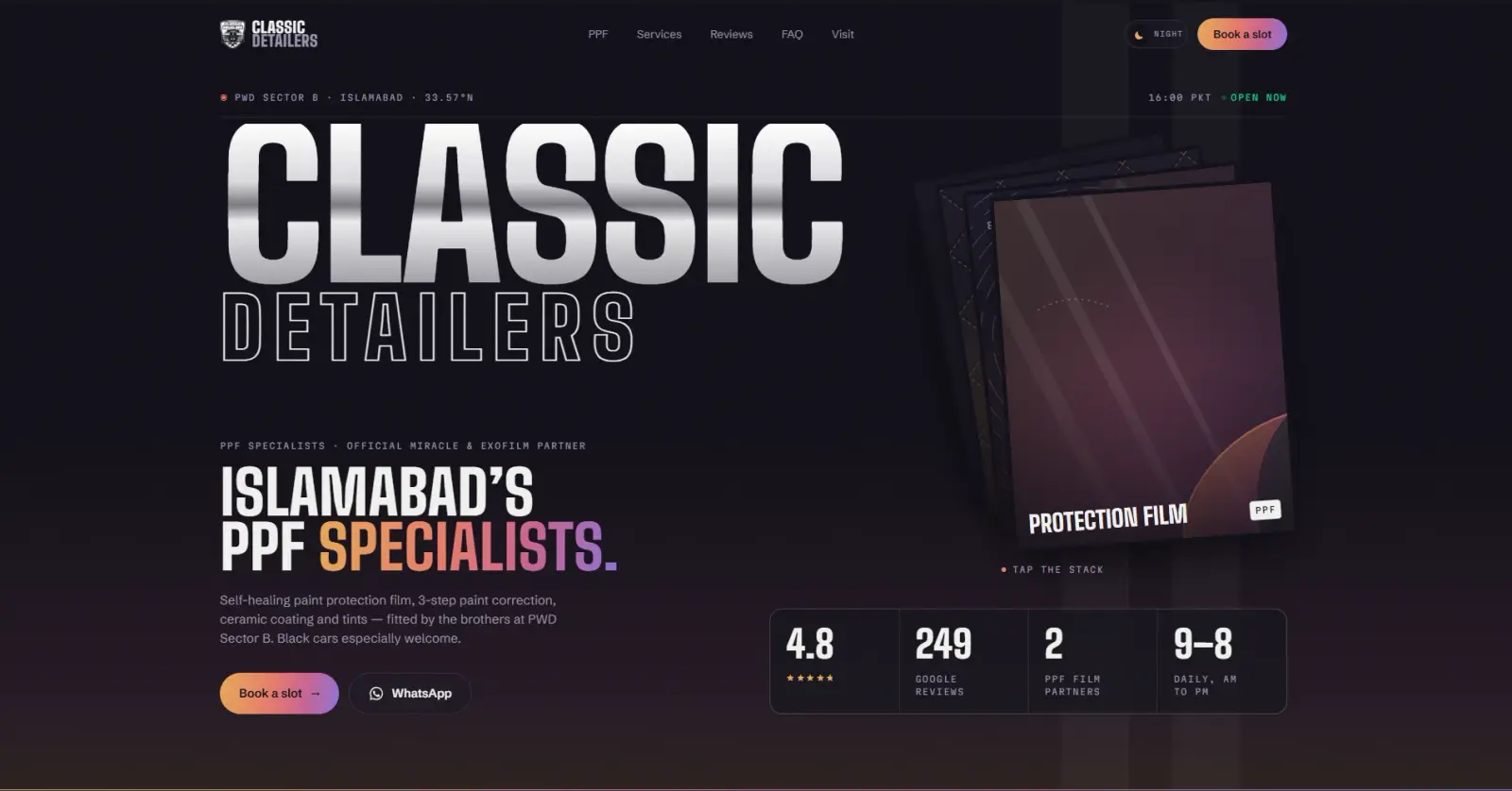 Classic Detailers website homepage, designed and built by Hashbrown Studios