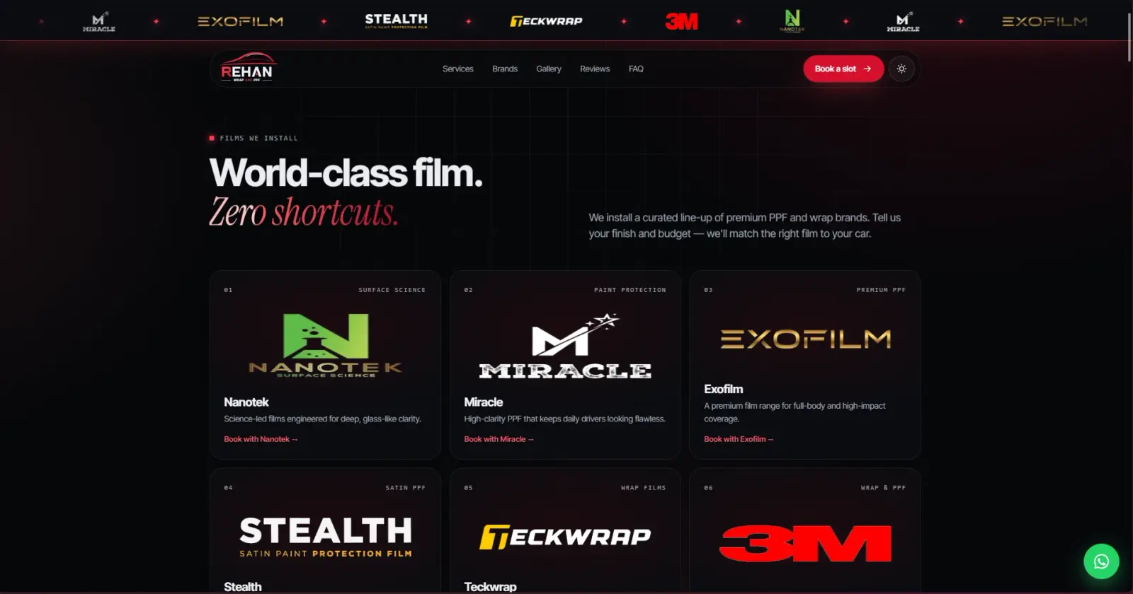 Rehan Car Wraps website homepage, designed and built by Hashbrown Studios