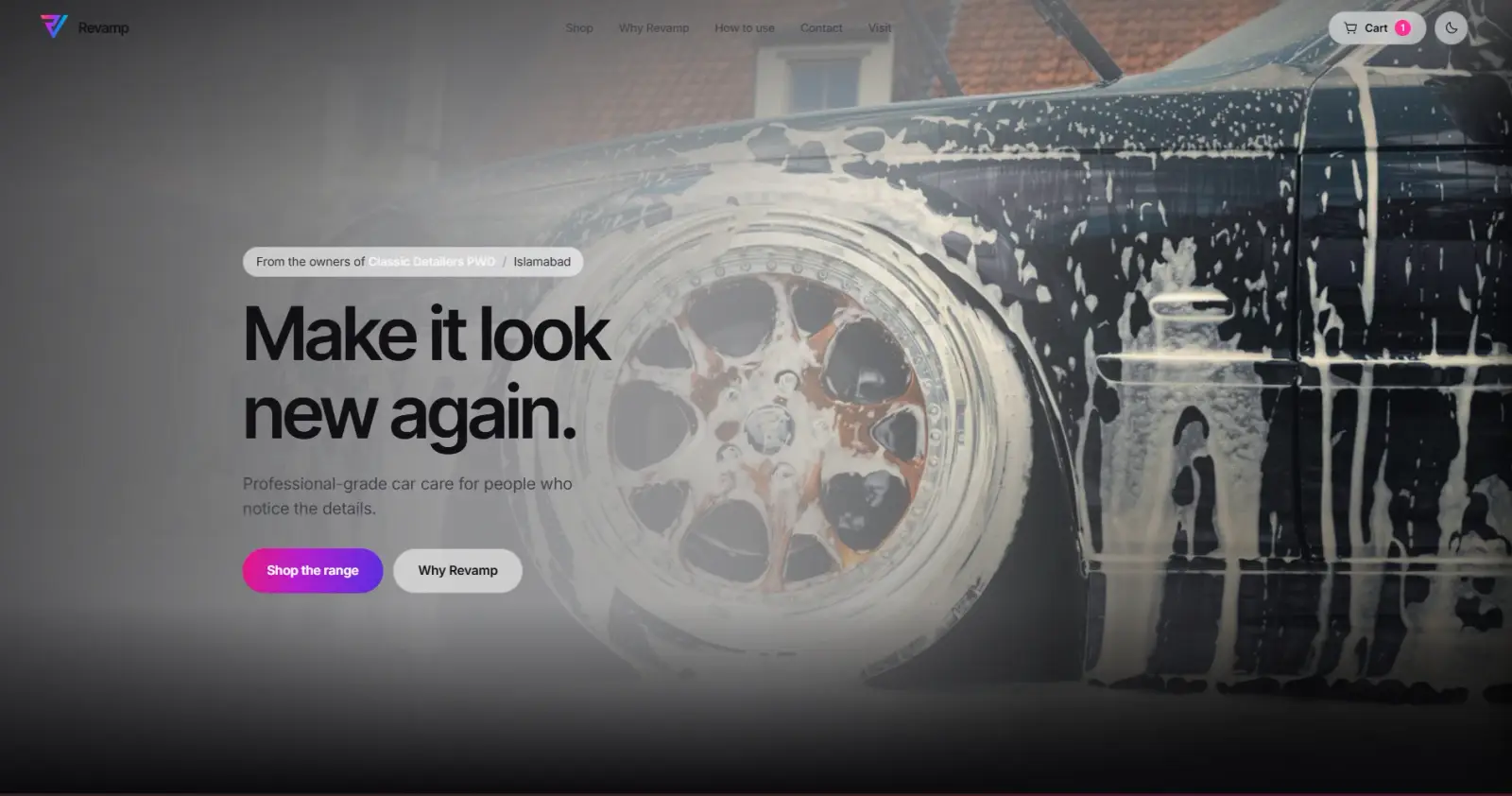 Revamp Detailing website homepage, designed and built by Hashbrown Studios